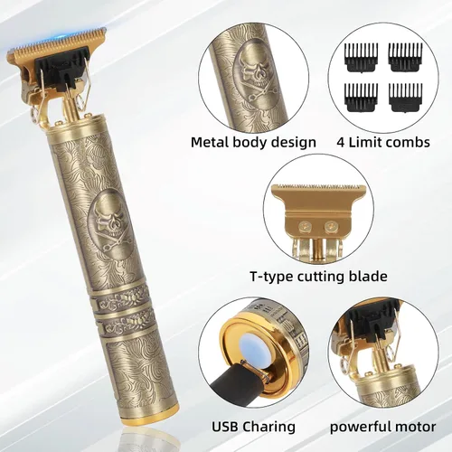 Miniatura 2 de Cortapelos profesional para hombres, recortadora inalámbrica recargable con 4 guías, carga rápida USB-C, cuerpo de metal para barba, cabello y aseo