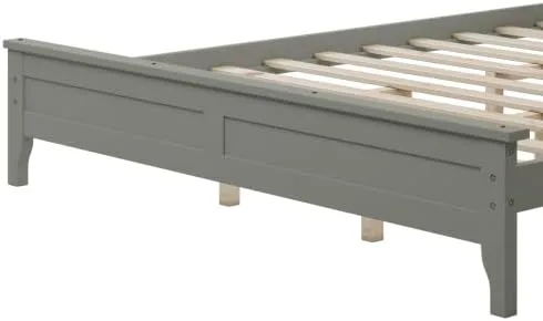 Miniatura 5 de anwickjeff Base de cama de tamaño matrimonial con cabecero y estribo, cama de plataforma de madera maciza blanca de estilo conciso moderno