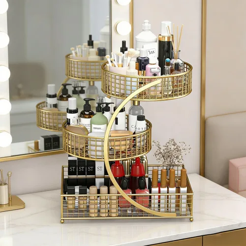 Miniatura 8 de Organizador de maquillaje para tocador, organizador de encimera de baño de metal de 3 niveles, soporte de almacenamiento para el cuidado de la piel
