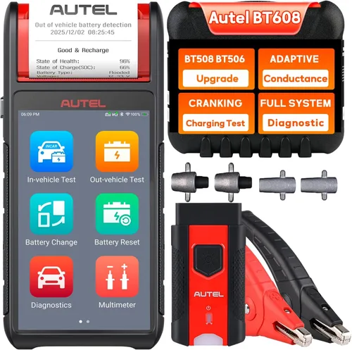 Autel MaxiBAS BT608 - Probador de batería automotriz (actualización gratuita) y analizador de sistema eléctrico, 6V/12V (100-3000 CCA), conductancia