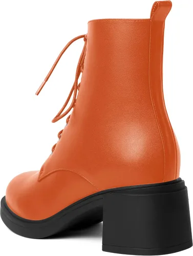 Miniatura 21 de ROSERWISH Botas altas de tacón bajo y grueso para mujer, con cordones, cómodas, modernas, con puntera redonda, de 2.5 pulgadas