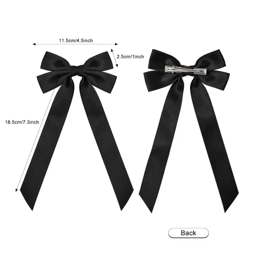 Miniatura 5 de Lazos de satén sedoso y pinzas de cocodrilo, soportes para cola de caballo de cinta negra, accesorios para el cabello para mujeres, niñas, niños