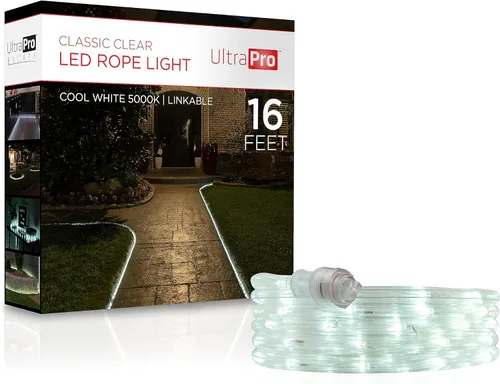 Miniatura 7 de Luces de cuerda LED UltraPro, cuerda clara clásica de 50 pies, luz blanca cálida 3000K, para interior/exterior, flexible, enlazable, duradera, luces