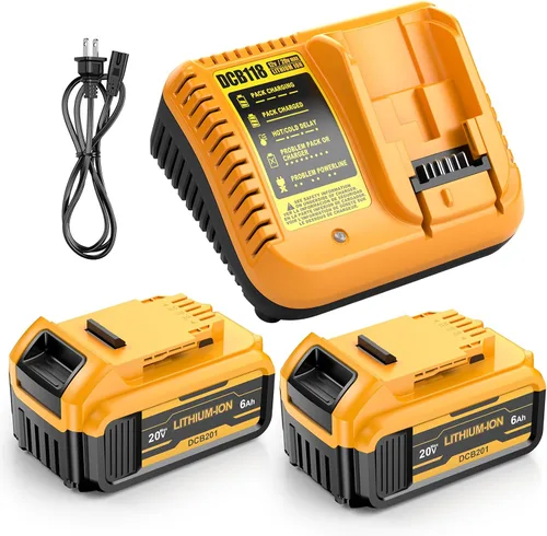 Paquete de 2 baterías de repuesto de 20 V máx. 6.0 mAh para DE-Walt, DCB200 DCB201 batería de repuesto con estación de cargador de batería DCB201