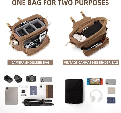 Miniatura 4 de CADeN Funda de lona para cámara compatible con Nikon, Canon, Sony DSLR/SLR cámara sin espejo con soporte para trípode, bolsa de hombro para cámara