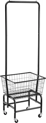 ALIMORDEN Carro de lavandería con estante para ropa, carrito de lavandería rodante con estante de almacenamiento de alambre, Negro