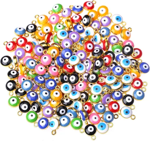 100 cuentas coloridas de ojo turco de ojo de la suerte, cuentas espaciadoras turcas para hacer joyas, pulseras, collares, aretes, manualidades Dorado
