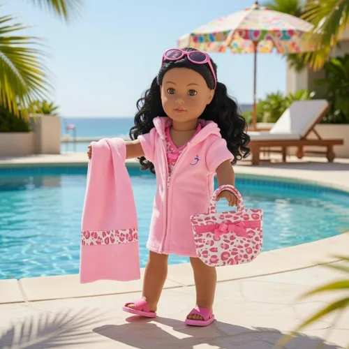 Miniatura 5 de Emily Rose Conjunto de traje de baño de muñeca de 18 pulgadas, traje de baño tankini de 7 piezas con cubierta con capucha, toalla, lentes de sol