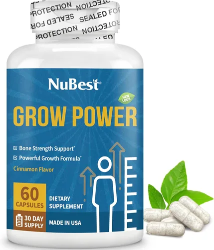 NuBest Grow Power - Suplemento de calcio, suplemento de magnesio con vitamina D3, B6, zinc, fósforo y multivitamínico para huesos fuertes, salud