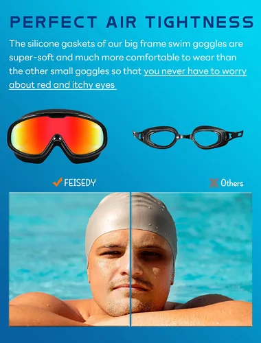 Miniatura 3 de FEISEDY Gafas de natación sin fugas, antivaho para piscina, para adultos, hombres, mujeres, jóvenes, visión clara de 180°, UV400 B2389