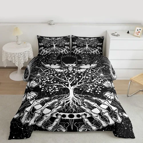Miniatura 3 de Erosebridal Edredón de árbol de la vida, ropa de cama bohemia con diseño de mariposa y mariposa, edredón de fase lunar hippie, edredón acolchado