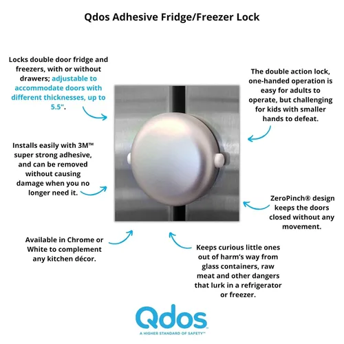 Miniatura 2 de Qdos Safety Cerradura adhesiva para nevera/congelador Cromo Fácil operación con una sola mano - Diseño patentado ZeroPinch - Cerradura