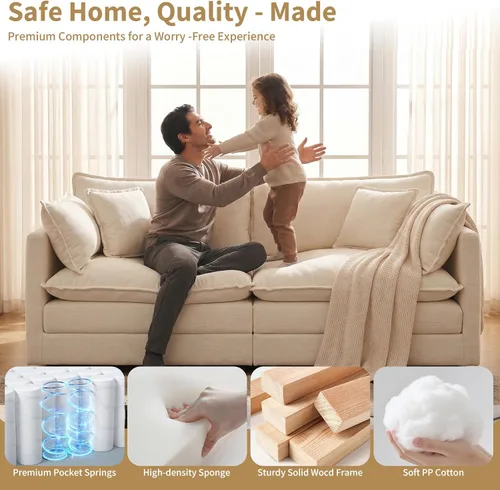 Miniatura 4 de GNIXUU 76" Modular Sectional Sofa, Beige Loveseat Sofa Cloud 2 Seater Couch, Comfy Chenille Love Seats 25" Deep Seat with 2 Pillows for Small Spaces