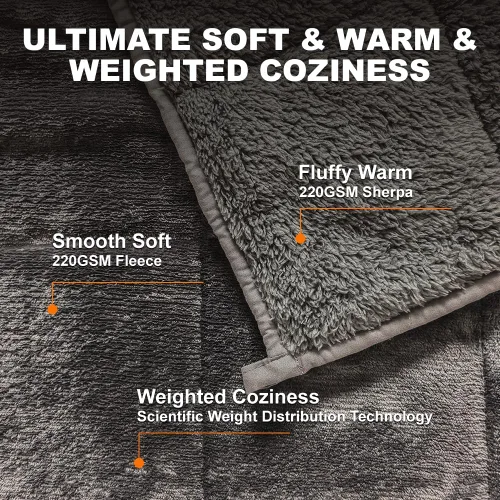 Miniatura 3 de Manta de forro polar Sherpa con peso de 15 libras, 60 x 80 pulgadas para adultos, manta de felpa esponjosa y mullida lavable y pesada, súper suave