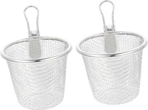 Colador de acero inoxidable para freír, aceite de araña, colador de pasta ranurada, malla para pasta, cesta de cocina, fideos calientes, 2 uds