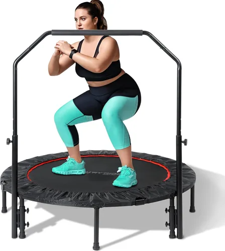 Miniatura 8 de Foldable Mini Trampoline Load 330lbs, 40"/48" Rebounder Trampoline for Adults with Durable Bungee Band and Adjustable Foam Handle for Home Gym