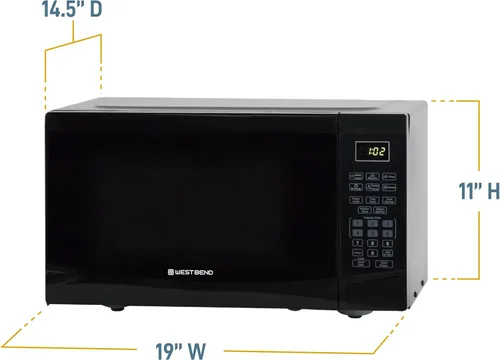 Miniatura 7 de Horno microondas West Bend WBMW92B de 900 vatios, compacto con 6 configuraciones pre-cocción, descongelamiento rápido, panel de control electrónico