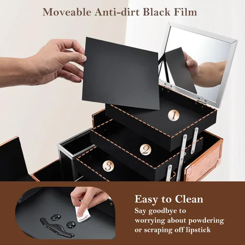 Miniatura 8 de FRENESSA Estuche de Maquillaje de 11.8 Pulgadas Estuche Organizador de Maquillaje Caja Grande de Cosméticos con Espejo Portátil 3 Bandejas Caja