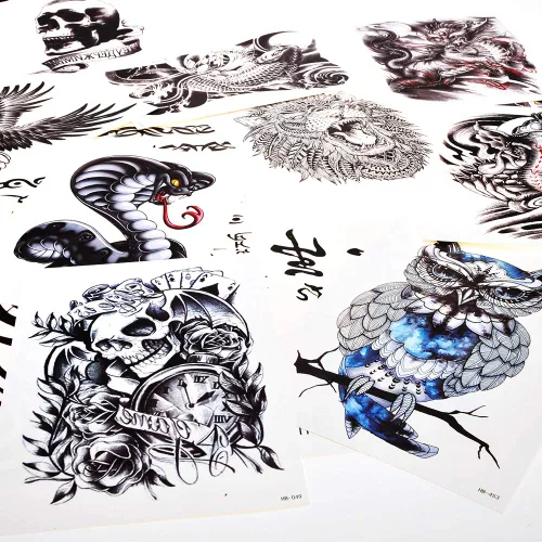 PowerTRC Calcomanías temporales de tatuaje, 16 hojas de tatuajes para hombres y mujeres, tatuajes para Halloween, fiestas, festivales. Diseños
