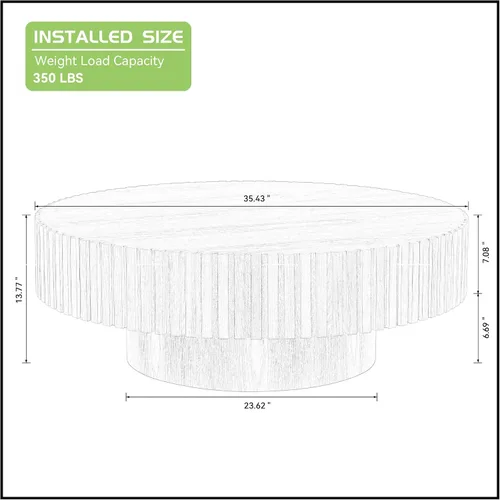 Miniatura 2 de KEVINSPACE Mesa de centro redonda de 35.43 pulgadas para sala de estar, pedestal de madera redonda, mesa de centro para sala, mesa de centro