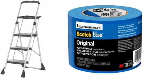 Cosco Three Step Max Steel Work Platform & Scotch Cinta de pintor original multisuperficie, 94 pulgadas x 60 yardas (180 yardas en total), 2090, 3