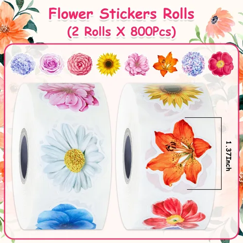 Miniatura 2 de 1200 calcomanías de flores, rollo de calcomanías de flores para niños, rollo de flores para álbumes de recortes, botellas de agua, decoraciones