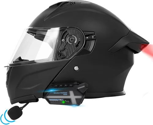Miniatura 7 de Cascos modulares Bluetooth para motocicleta con luces traseras, certificado por DOT, doble visera, cascos de cara completa para hombres y mujeres