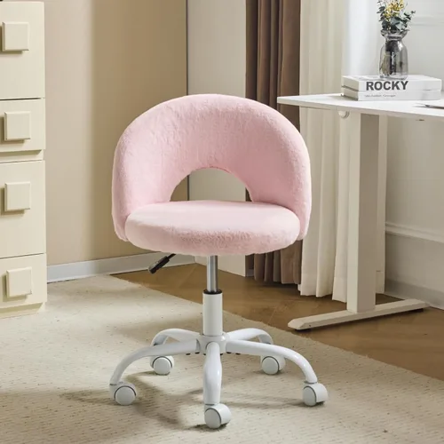 Miniatura 13 de VINGLI Silla de tocador pequeña con ruedas para niñas. Bonita silla de escritorio de oficina moderna de altura ajustable sin brazos. Silla giratoria