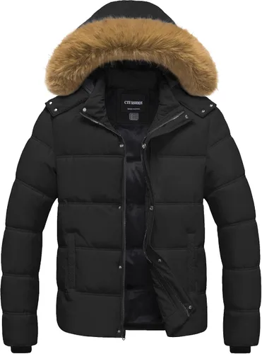 Miniatura 14 de Chaqueta acolchada para hombre, abrigo de invierno con capucha de piel, impermeable y resistente al viento, forro polar, 4 bolsillos