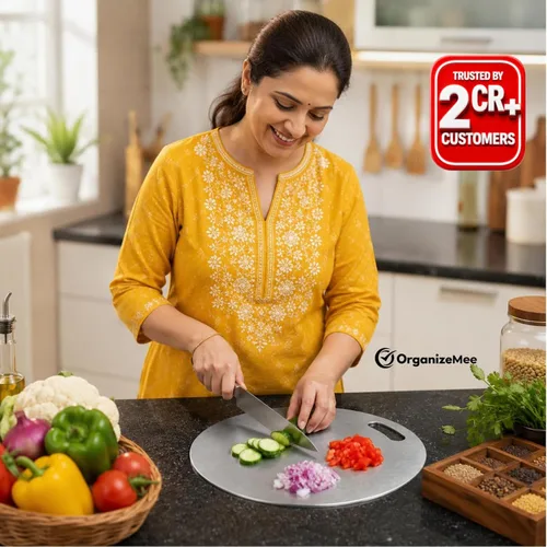 Miniatura 2 de OrganizeMee Tabla de cortar de acero inoxidable para cortar frutas para cocina, tabla de cortar para verduras, panes y carnes, resistente, seguro