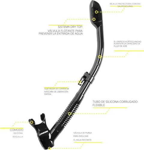 Miniatura 2 de Cressi Adult Diving Dry Snorkel with Splash Guard and Top Valve - Supernova Dry: Designed in Italy Negro