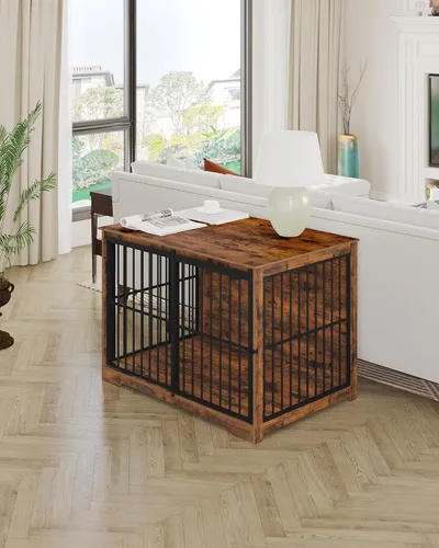 Miniatura 3 de Hzuaneri XL Jaula Grande para Perros, Mueble de Perrera de Interior de 44.1" con Puerta de Granero, Jaula Alta de Madera para Perros, Jaula Marrón
