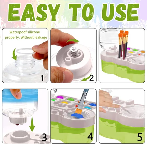 Miniatura 5 de Limpiador de pinceles de pintura, pincel acrílico multifuncional para pintura facial, estación de lavado, cepillo de agua para todo propósito, Verde