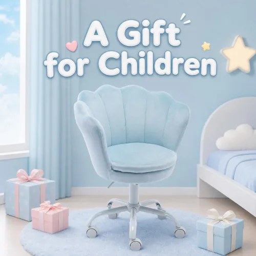 Miniatura 8 de Bonita silla de escritorio para niños, silla de trabajo ajustable de terciopelo para niños, silla giratoria de tocador, silla de computadora