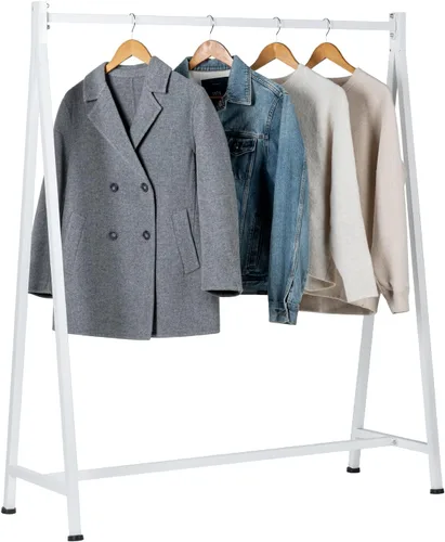 Miniatura 9 de MyGift Percheros de ropa modernos de metal resistente de 47 pulgadas con marco en A para colgar ropa, percheros independientes de grado comercial