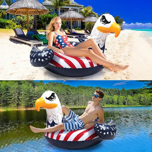 Miniatura 7 de Flotador patriótico de la bandera estadounidense águila para piscina, flotadores de piscina del 4 de julio, divertido animal de pájaro calvo águila