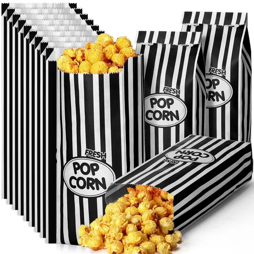 Sherr 500 Bolsas de Palomitas de Maíz de 2 oz a Granel Negras con Rayas Retro Desechables para Noches de Película Navidad Circo Carnaval Favores de
