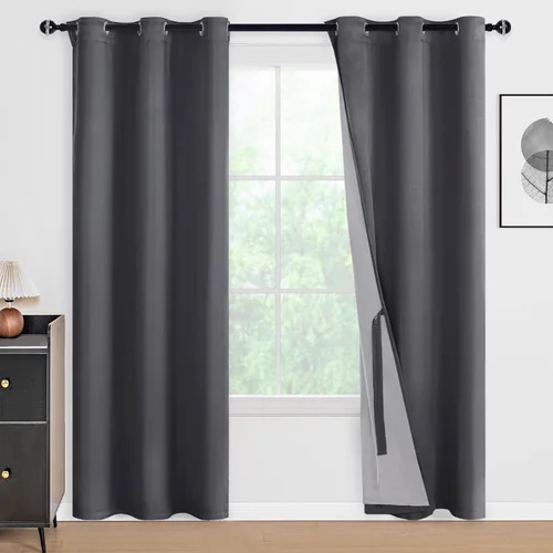 Miniatura 166 de DWCN Cortinas 100% opacas de 84 pulgadas de largo para dormitorio con forro negro, paneles de cortina de ventana de doble capa con aislamiento Azul