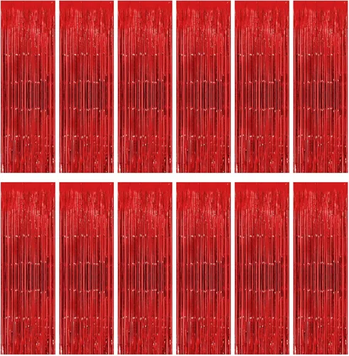 Miniatura 9 de Paquete de 12 cortinas de fondo de flecos de papel de aluminio, 3.28 x 9.84 pies, cortinas de flecos metálicos negros de oropel de papel de aluminio