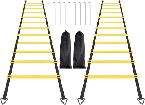 Juego de 1/2/4 escaleras, 12 peldaños de agilidad, escalera de entrenamiento con estacas de acero y bolsa de transporte para fútbol, entrenamiento
