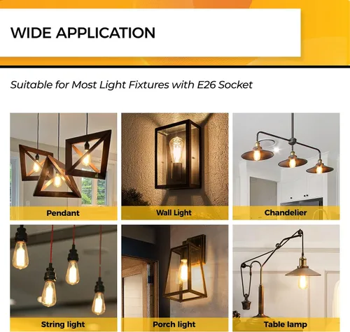 Miniatura 6 de Hizashi - 6 bombillas led Edison E26 equivalentes a 60 W, no regulables, 2,700 K, blanco cálido, CRI superior a 95, ST19, vintage, base E26, 700
