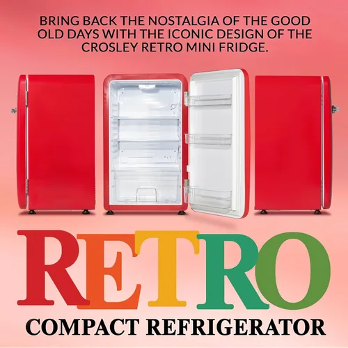 Miniatura 3 de Crosley Mini refrigerador retro de 3.2 pies cúbicos rojo vivo sin congelador, refrigerador compacto para dormitorio, garaje, oficina debajo
