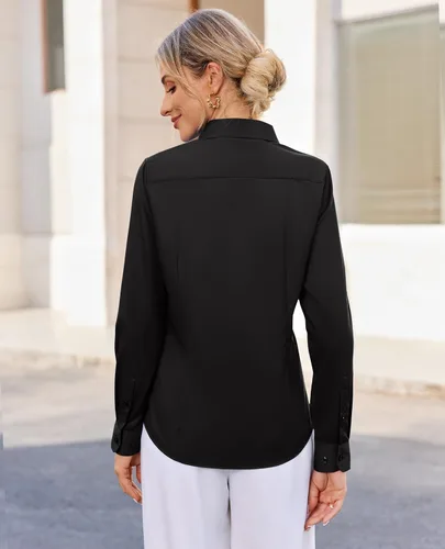 Miniatura 2 de siliteelon Camisas con botones para mujer, con protección contra manchas, de manga larga, sin arrugas, blusas de oficina
