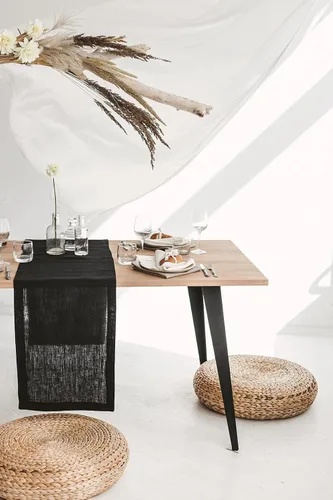 Miniatura 4 de Pure 100% Linen Table Runner - Thick 260-GSM 15x72-inch Black Table Runner - Natural Fiber Dining Table Runners