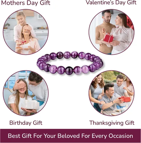 Miniatura 135 de Crystal Vibe Pulseras de cuentas de 0.315 in para mujeres y hombres, pulseras de cristal con piedras preciosas naturales, tamaño elástico ajustable