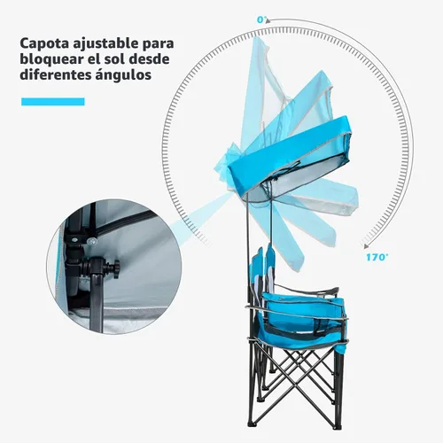 Miniatura 4 de Safstar Silla doble de campamento y playa plegable con toldo para sombra para 2 personas, con mesa pequeña para bebidas y bolsa de transporte