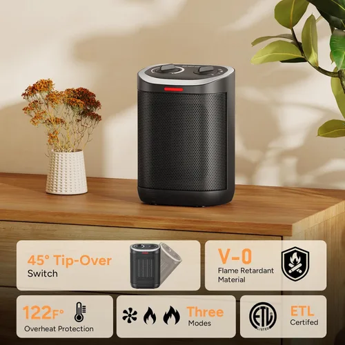 Miniatura 6 de Calentador de espacio para uso en interiores, calentador de cerámica PTC de 1500 W con termostato, calentador de espacio pequeño 2S, calentamiento