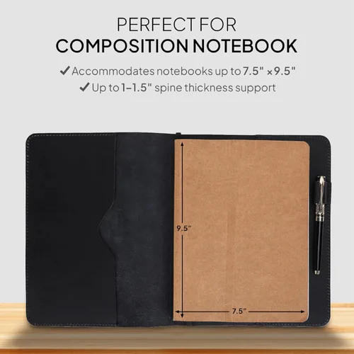 Miniatura 3 de Funda de cuero para diario XL en negro de 19 x 25 cm - Elegante y recargable cubierta protectora para diario, cubierta de planificador personal