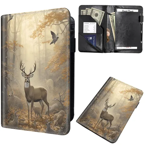 Miniatura 37 de Libros de mesero para camarera, cartera de cuero para camarero con cremallera, soporte para recibos, para camarero, camarero, accesorios