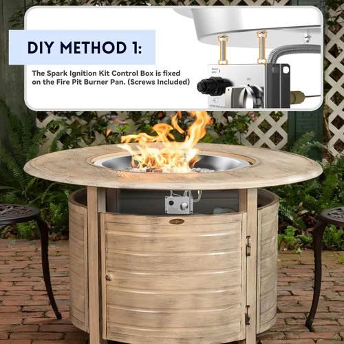 Miniatura 5 de Kit de quemador empotrable de hoguera Skyflame de acero inoxidable redondo de 19" con detección de llama, encendido electrónico por chispa, conjunto